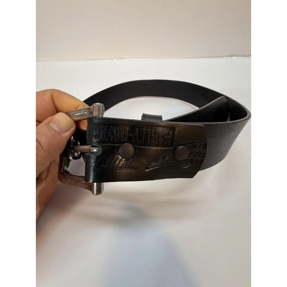 Harley-Davidson Mens Black Embossed Leather Belt Biker Logo 99493-07V Size 30